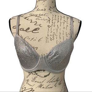Victoria Secret rhinestones silver metal push up without padding bra sizr 34DD